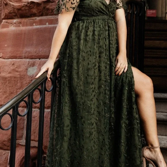 chinese dress ladies Marseille Embossed Maxi Dress — Dark Green main image 0